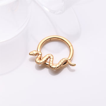 Detail View 1 of Implant Grade Titanium Golden Snake Swiggle Clicker Hoop Ring